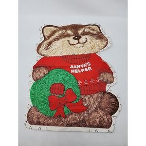 VINTAGE 1980s SHIRT TALES Unstuffed Raccoon Santa Helpers Pillow 17.5" Christmas